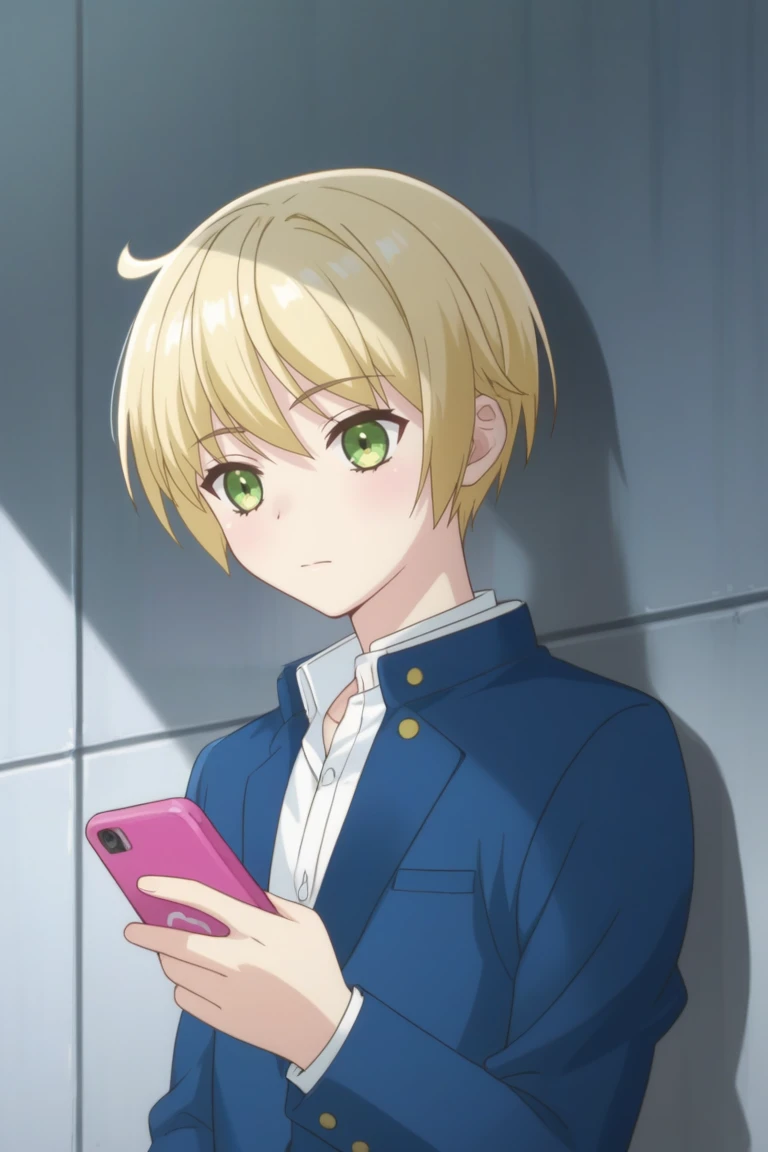 score_9, score_8_up, score_7_up, score_6_up, detailed, intricate details,cowboy shot,best quality ,source_anime, aoi, blonde hair, green eyes, 1boy, school uniform, male focus, solo, phone, cellphone, gakuran, holding, holding phone, smartphone, upper body, parody<lora:EMS-409511-EMS:1.000000>