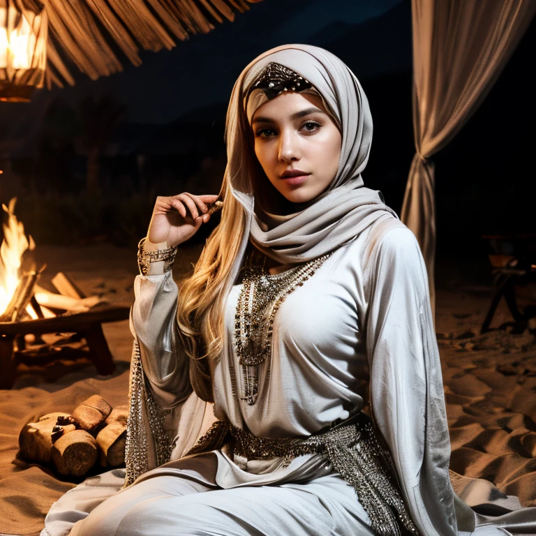 (Moroccan desert camp, SFW, long kaftan with long sleeves, headscarf, beaded necklace, sitting by the campfire, evening:1.35) Instagram_Influencer_84_By_Stable_Yogi
Faceshot_By_stable_yogi
<lora:Detail Blaster By Stable Yogi:0.5>
(center_parted_long_wavy_blonde_hair)