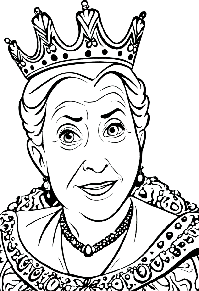coloring page for children, Queen as made by Jim Lyngvig meet disney, intricate details