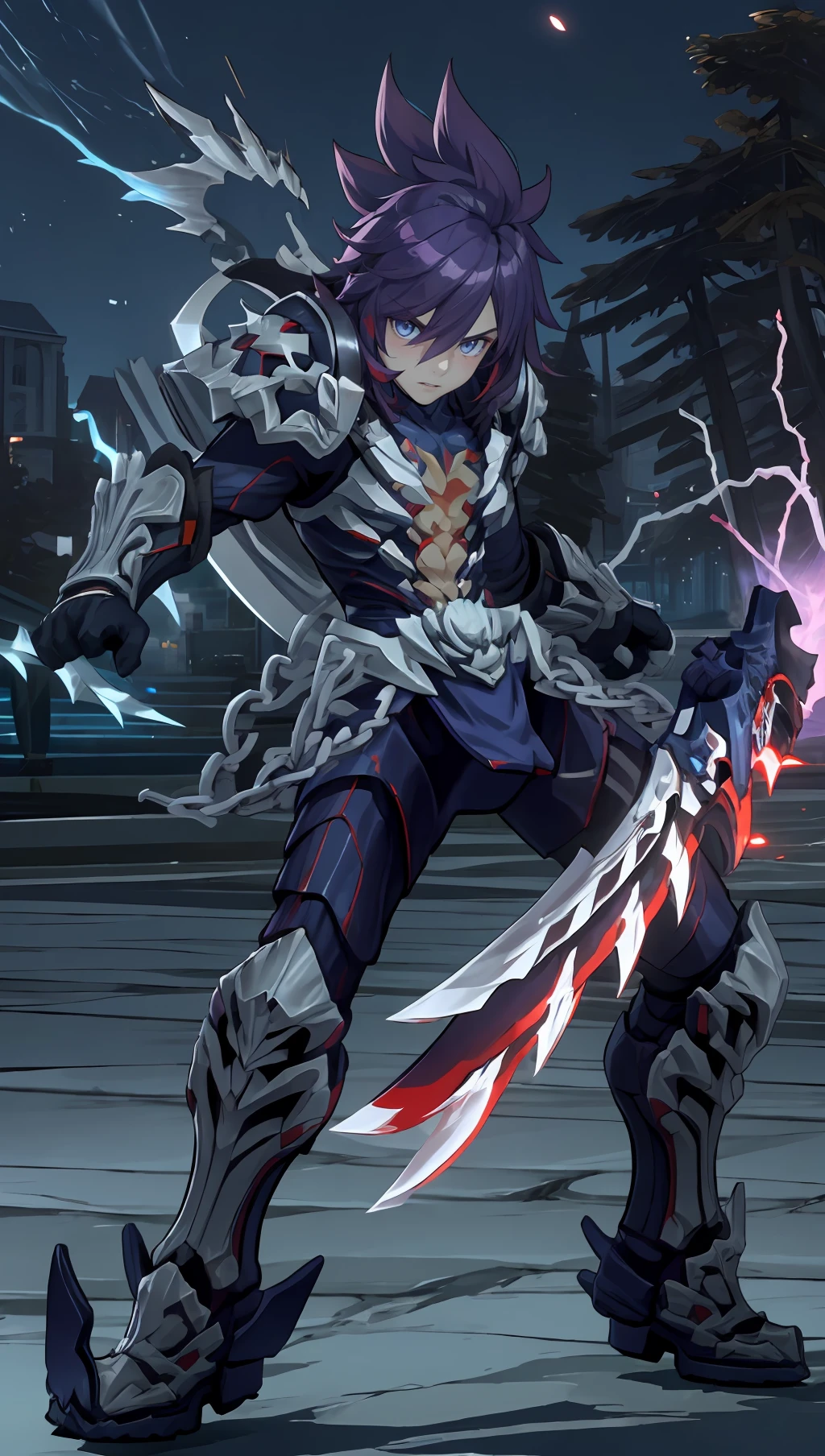 masterpiece, best quality, ultra-detailed, 1boy, solo, thanatos_rom, beautiful, fierce, agony, fighting stance, holding sword, purple aura, full body, looking at viewer, light particles, lightning, Chill of twilight theme, vivid colors, dark and magical atmosphere,
<lora:thanatos_rom_v2:0.8>, <lora:add_detail:0.5>