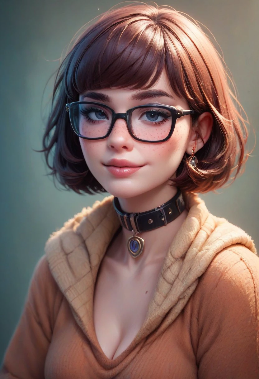 dynamic close-up of the upper part of 1 Extremely slim and beautiful woman, perfect body, shapely face, skin with highly detailed depth, she stands Against a brick wall, (haircut, black hair), (detailed eyes, eyes large and light brown and shiny, curved eyelashes, big glasses), (sensual mouth), wearing short sweater showing shoulders, ultra realistic image vibrant and perky, (she is all wet), dynamic vision, high quality 32k, hyper-realistic, cinematographic.