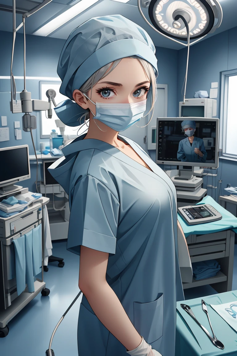 (RAW photo, best quality,facing the viewer,from front), operating room, overhead surgical light,blurred background, focused, dithering,backlighting,
 <lora:CM_doctor_surgeon_scalpel_V2.0-000004:0.8> doctor_surgscalpelpov, 1girl, solo, looking at viewer, white gloves, doctor, surgical mask,headwear,scalpel,