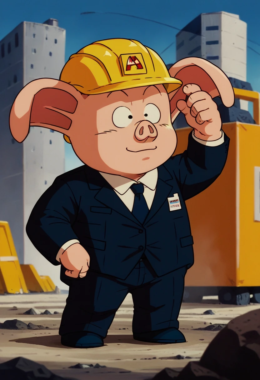 score_9, score_8_up, score_8,   <lora:Request_Oolong_Dragon_Ball_for_PonyXL:0.8> male focus, 1boy, pig man, 0olong, animal ears, solo,  construction site, hardhat, suit, foreman