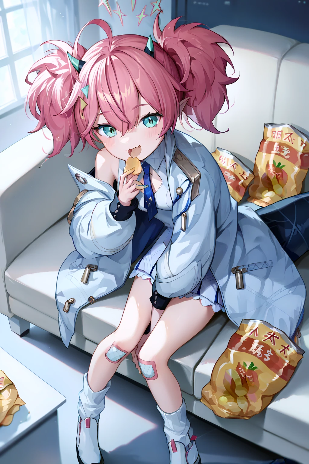 score_9, score_8_up, score_7_up, score_6_up, score_5_up, score_4_up, source_anime, rating_safe, ymomoka, laying on couch, eating chips, bag of chips