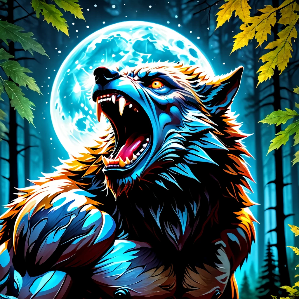 a colored splash painting of  A werewolf howling at a full moon in a forest RAW photo, (masterpiece), (extremely intricate:1.3), (realistic), cinematic lighting, detailed skin, highly detailed, extremely delicate and beautiful, 8k, soft lighting, high quality, highres, sharp focus, extremely detailed, during the day,  extremely detailed eyes and face, masterpiece, cinematic lighting, (high detailed skin:1.2), 8k uhd, dslr, soft lighting, high quality, film grain, Fujifilm XT3, Jed-Splash,    <lora:ColourfullSplashStyle:0.3>