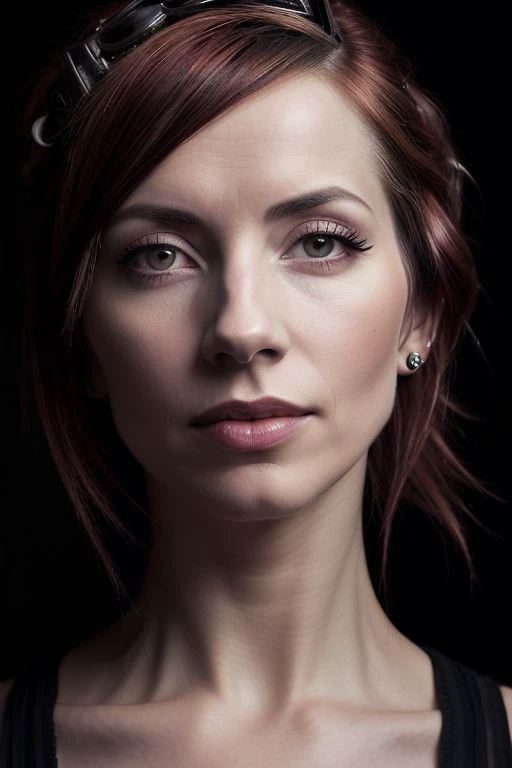 DEN_lumi_steamgirl,
(headshot:1.1) portrait on a plain black background, (headshot:1.2), face focus, intricate (beautiful eyes:1.2), (wide open eyes:1.1), Big eyes, clean photo, circle lighting, high contrast,
bokeh, f1.4, 40mm, photorealistic, raw, 8k, textured skin, skin pores, intricate details <lora:epi_noiseoffset2:1>, epiCRealism