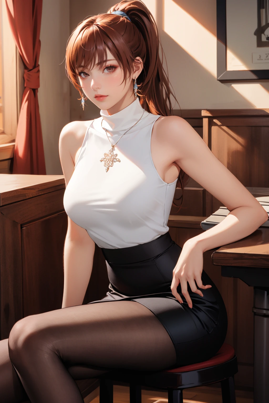 realistic pictures、real image、realistic,raw photo,best image quality、1 girl, Sayla Mass, elegant,spread legs,white pantiesーを見せる, table top, Complex,超ミニskirt、white panties、 realistic, highest quality, absurd, high facial detail, perfect eyes, 18-year-old, cowboy shot, , Bright colors, white uniform, skirt