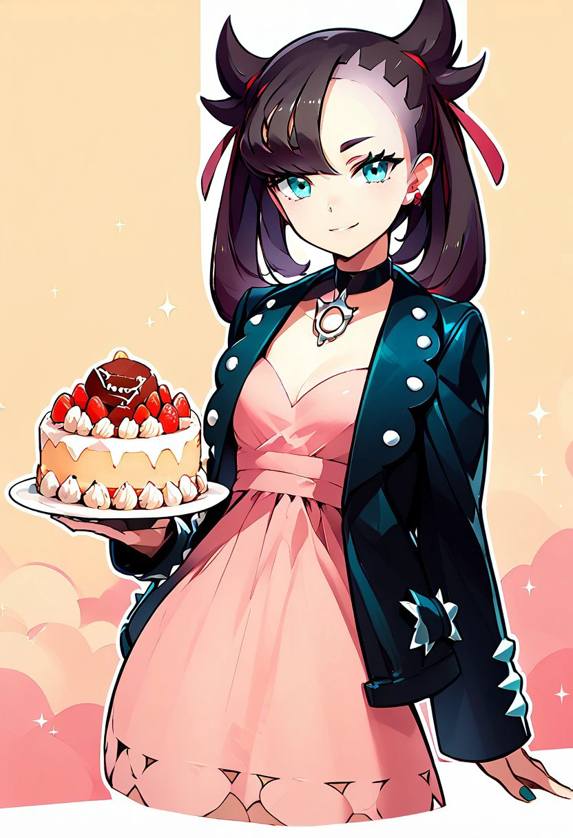 score_9, score_8_up, score_8, medium breasts, (curvy), cute, eyelashes,     
zzHoldingCake,
BREAK,
zzMarnie, aqua eyes, black choker, red ribbon, pink dress, jewelry, black jacket, open clothes, long sleeves,
BREAK,
smile, looking at viewer, 
abstract background, white outline,
zPDXL, Expressiveh