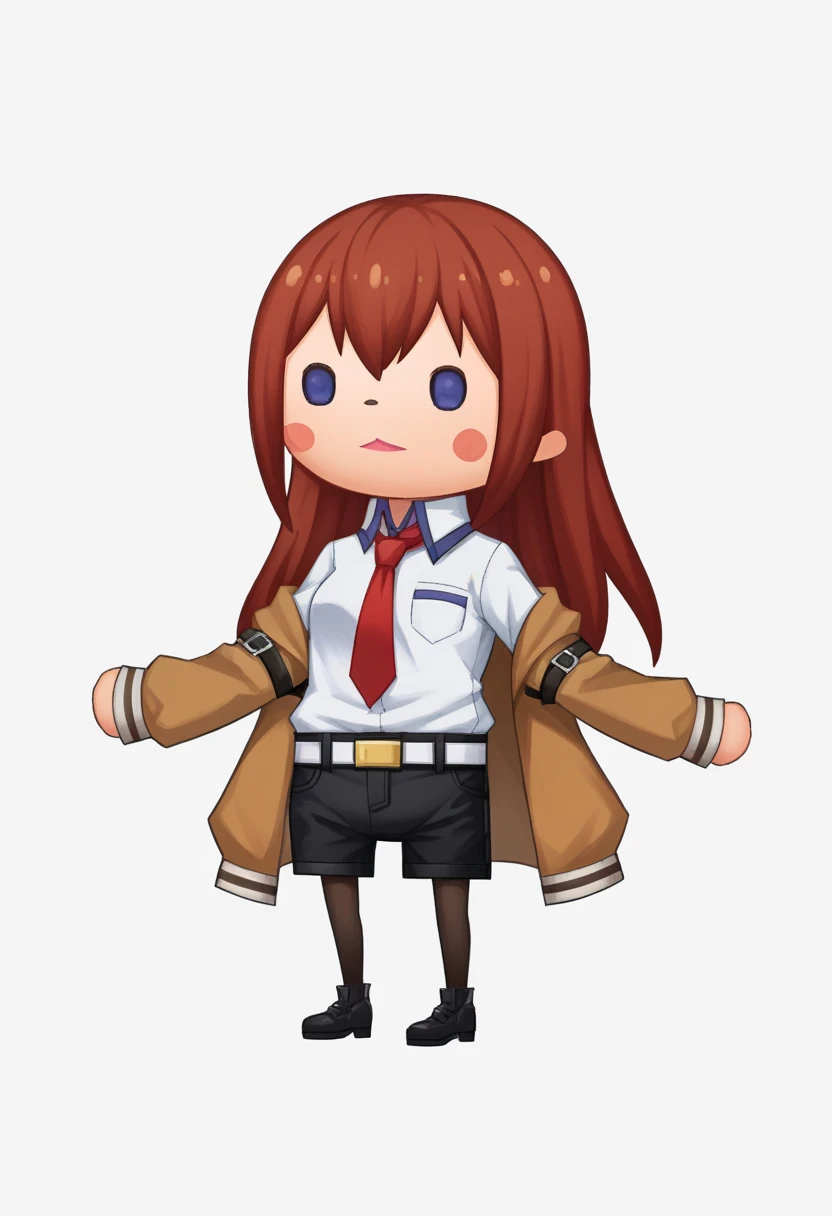 score_9, score_8_up, score_7_up, source_anime BREAK 1girl, solo,
<lora:zs_TheatrhythmStyleXL_1:1> theatrhythmstyle, chibi, white background, full body
<lora:steinsgate_makise_ponyXL:0.7> makise kurisu, red hair, long hair, brown jacket, off shoulder, white shirt, red necktie, black shorts, pantyhose, legwear under shorts, white belt