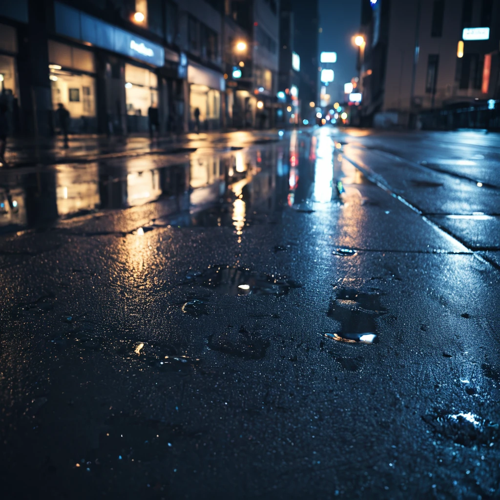 citylora, city, night, rain, rain puddles