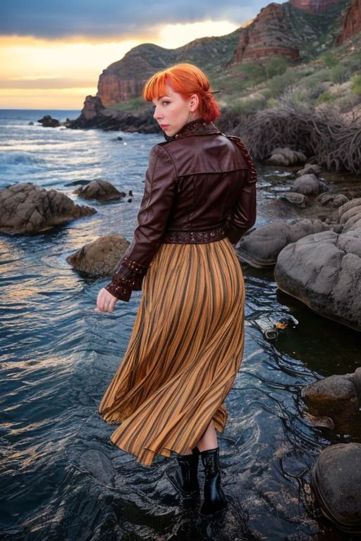 DEN_lizbit_steamgirl,
portrait of a lighthouse keeper (walking on the rocks:1.2) on a dark (stormy night:1.2) wearing a yellow raincoat in the wind, (waves crashing:1.2) into the rocks, (storm:1.2), (wind swept:1.2), (gale:1.1), (tsunami:1.1), lighthouse, (night time:1.2), (wet rocks, rocks, rocky:1.2), (splashing waves:1.2), waves, (ocean spray:1.2), (lighthouse:1.1),
bokeh, f1.4, 40mm, photorealistic, raw, 8k, textured skin, skin pores, intricate details  <lora:epi_noiseoffset2:1>, epiCRealism <lora:ClothingAdjuster3:-1>