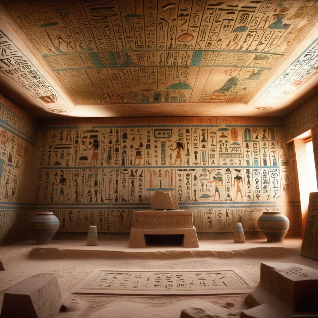 a cavelike room  full with hieroglypths art, cinematic photoshot, exciting, highly detailed <lora:hieroglypths:1>