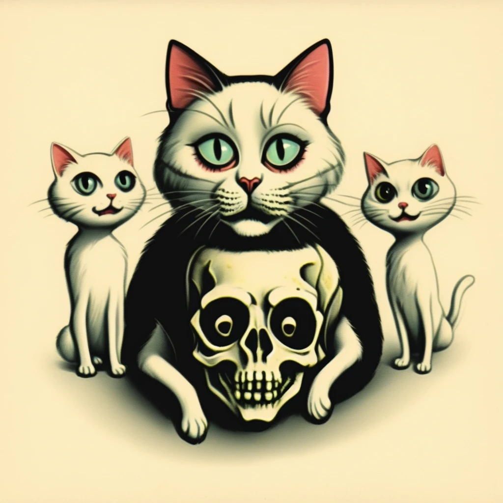 a cat and a skull