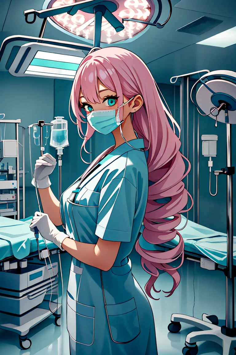 (RAW photo, best quality,facing the viewer,from front), operating room, overhead surgical light,blurred background, focused, dithering,backlighting,
 <lora:CM_Nurse_Setting_IV_Surgery_V2.0-000004:0.9> nurse iv setting, 1girl,solo, intravenous drip, hospital bed, white gloves, looking at viewer,
 <lora:Momoka Hanamura_CSC_V1.0:0.8> momoka hanamura, long hair, tsurime, pink hair, green eyes,