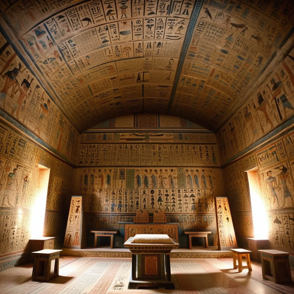 a cavelike room  full with hieroglypths art, cinematic photoshot, exciting, highly detailed <lora:hieroglypths:1>