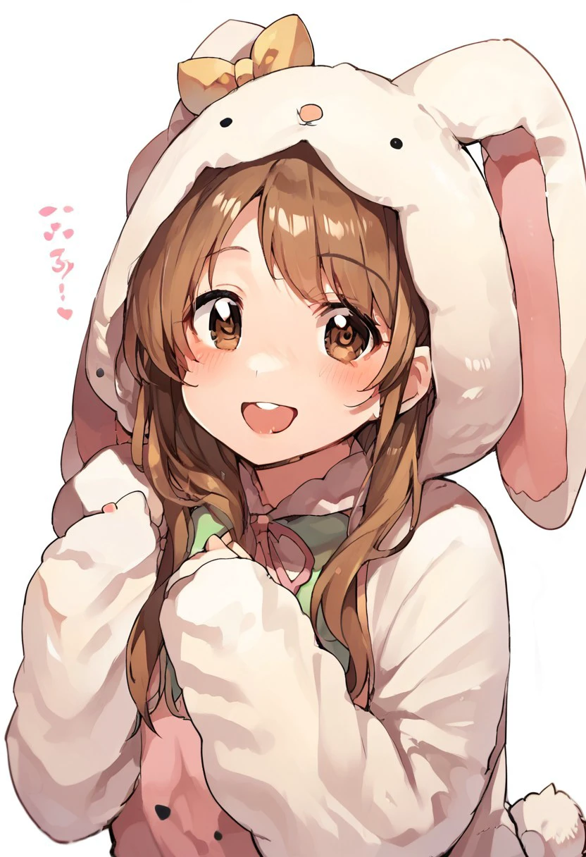 score_9, score_8_up, score_7_up, rabbit costume, 1girl, solo, looking at viewer, blush, long hair, open mouth, smile, brown hair, brown eyes