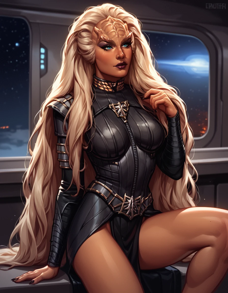 score_9, score_8_up, score_7_up,
female klingon, sitting extended legs,
 long  hair, sexy pose,
spaceship background,
<lora:klingon:0.9>
 <lora:scott_campbell:0.6> c4mpbell