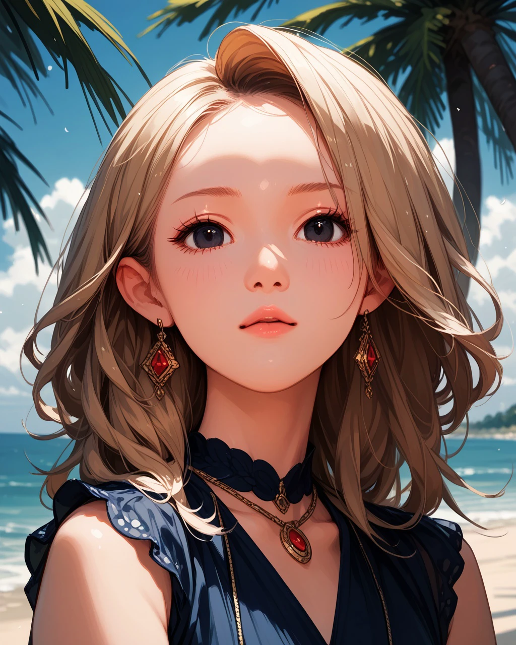 1girl, solo, sfw, black eyes, <lora:hwasaXL:1>, depth of field, on a beach, score_9, score_8_up, score_7_up, score_6_up, score_5_up, score_4_up, best quality, masterpiece