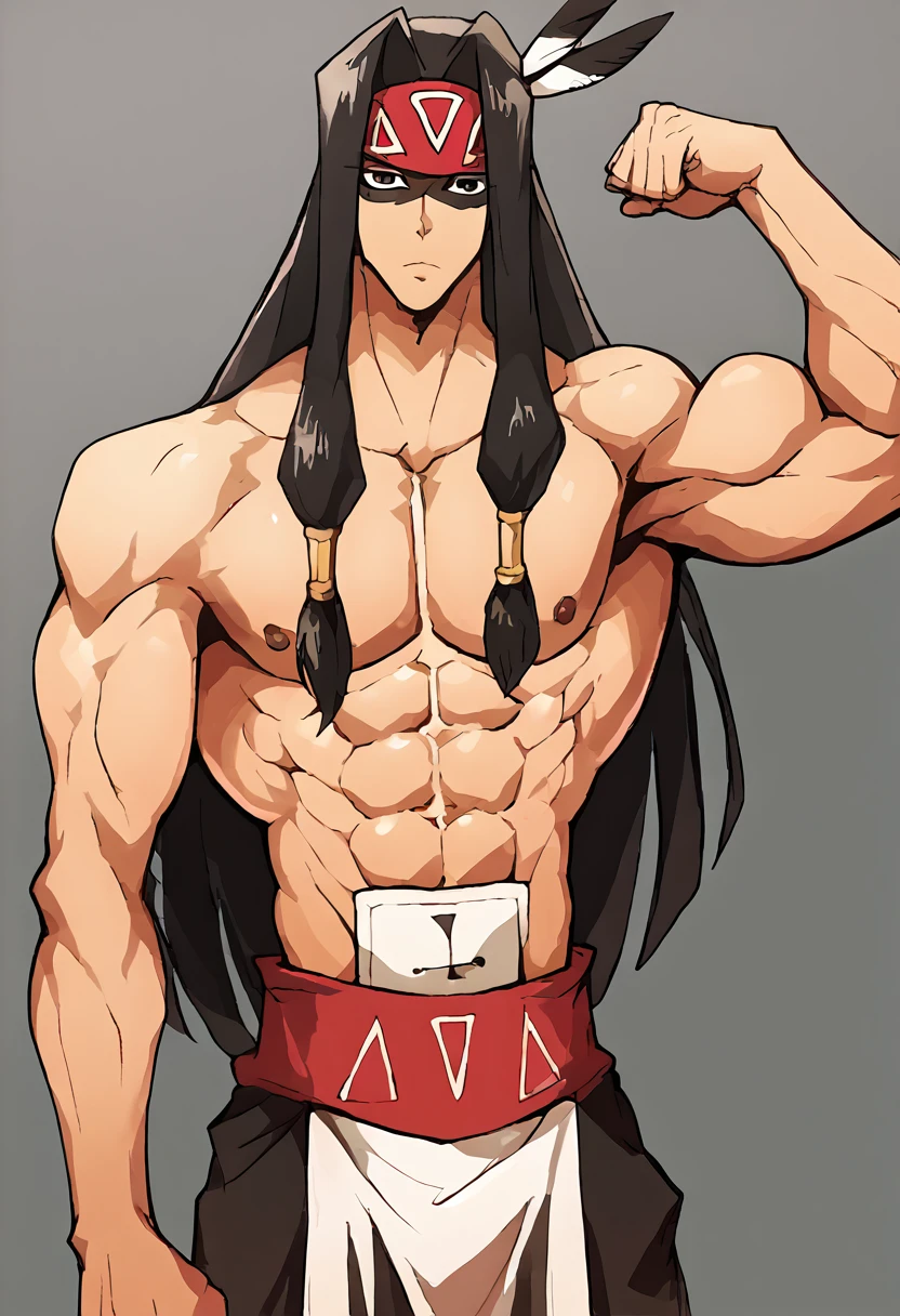 score_9,score_8_up,score_7_up,source_anime,
(muscular), muscular male, 1man, solo,
abs, 
[large pectorals|big pecs], [hyper|hyper muscles], narrow waist,
BLACK hair, long hair,
serious,
red headband, topless male, flexing muscles,
<lora:Silva_sk21:1.0> silva_sk21,
<lora:Lilprincyvi_Idoraad_style:0.8> lilprincyvi style