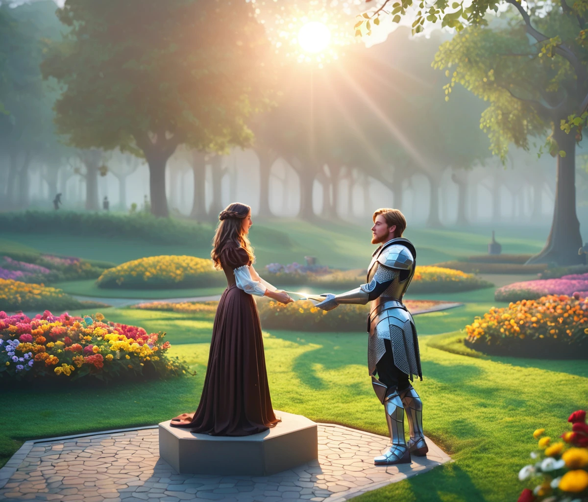 <lora:CinEro_Ports_Pony_E32:0.5> <lora:Voronoya_Pony_v2:0.67>
score_9, score_8_up, score_7_up, incredibly breathtaking photo characterized by exceptional realism and artistic appeal, (full body, low-key, sharp focus on subject, intricate environment scenery:1.1), sophisticated ([Spanish:Slavic:0.52] 21yo woman:1.15) with (perfect feminine anatomy:1.1) and (natural skin pigment:1.1), Inspiration John Everett, William Holman, Dante Gabriel, portrait of girl (Victorian beauty, pale, fragile), silver armor, intricate background, Leonardo da Vinci style landscape. Ocher tones, wild flowers, wild garden. Side lighting, Rembrandt lighting, immersive and captivating scene, awarded breathtaking masterpiece, (perfect feminine anatomy, perfect proportions, Perfect Hands:1.125), (red-gold-black:0.7)
BREAK voronoi, voxels, voxelized, lowpoly, low-poly, low-poli, pentagonal, pentagon, hexagonal, hexagon
BREAK shallow dof, strong swirly bokeh, light leaks, sun flares, Kodak Portra 400 analog film with strong grain, cinematic color grading, color faded out, Sweeping cinematic lens flares, ultra crisp details, (f_stop 2.8), (focal_length 85mm f/2.8), flawlessly photographed, analog photo, masterpiece, high quality, physics simulation, (cgsociety, artstation, 8k:0.6)