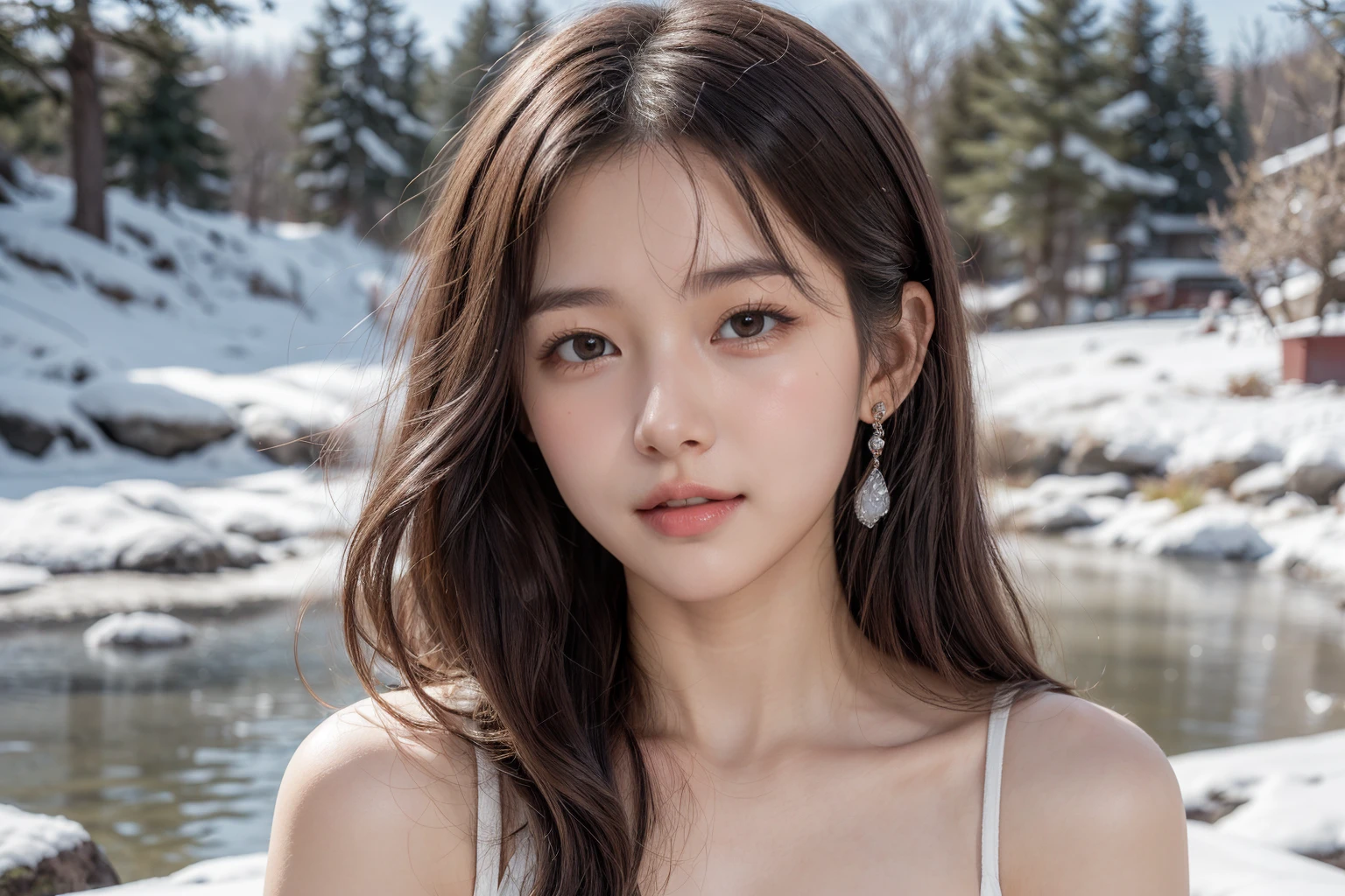 (8k,RAW photo,best quality,masterpiece,realistic,looking at another:1.3),soft light,extremely beautiful face,Random expression,
1girl,,Perky breasts,slim waist,cleavage,small mouth,,short neck,flat belly,big eyes,
<lora:add_detail:0.7>night,sky,outdoors,pink lips,cute smile,snowing,
Air Bangs Short Hair: This hairstyle features airy bangs and short hair design, presenting a stylish and avant-garde image,
Fruit Hair Clip: Cute fruit-shaped hair clips, such as strawberries, cherries, etc,, showcasing a lively and adorable teenage style,
Flower Earrings: These earrings feature exquisite flower shapes, with multiple colors and three-dimensional designs, emitting a fresh and lively atmosphere, suitable for spring wear,
Butterfly Necklace: A delicate butterfly pendant hanging from the necklace, fluttering gracefully, showcasing a light and free-spirited aura,
(Face Shape: Oval,Expression: Neutral with a hint of a gentle smile,Features: Soft, delicate features; clear, smooth skin,Eyes: Large, almond-shaped, expressive,Hair: Long, straight, dark brown, slightly tousled,Build: Slim and petite,Perky breasts,Skin Tone: FairStyle:Elegant and poised, with a natural beauty,:1.7)
Arctic region: Expansive ice fields with snow-covered surfaces,Icebergs and snow-capped mountains in the distance,Snow and ice with patches of clear, reflective ice,Extremely cold, below freezing,cold day,Light breeze, suggested by the slight tousling of the subject's hair,Natural daylight, bright and clear, casting soft shadows,Predominantly white and blue hues, reflecting the icy environment,the occasional sound of ice cracking or water flowing under the ice,
<lora:Jib_01:0.5:lbw=Hani>