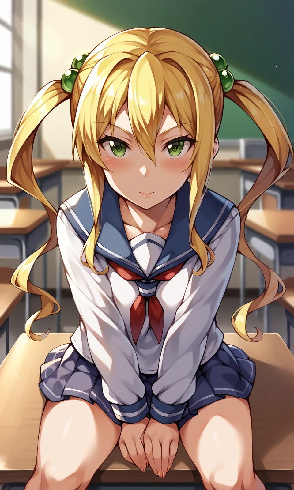 score_9, score_8_up, score_7_up, score_6_up, BREAK
1girl, himegamikodama, blonde hair, blush, green eyes, hair between eyes, long hair, looking at viewer,  shiny,  twintails,
looking at viewer, closed mouth, sitting, 
school uniform, 
indoors, 
<lora:HimegamiKodama_Pony:1>