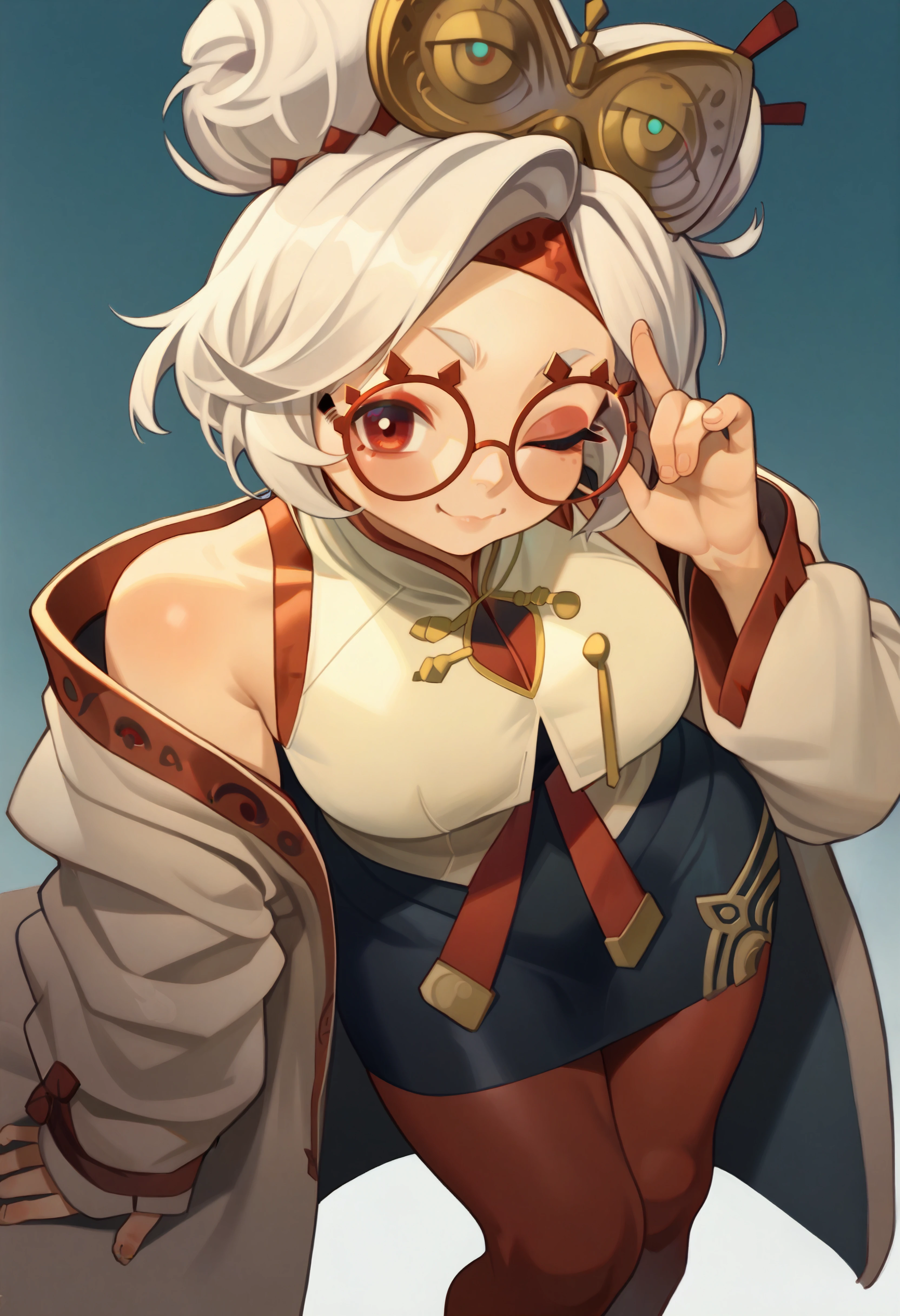 score_9, score_7_up BREAK 1girl,purah,white hair,red eyes,hair ornament, red headband, red glasses, sleeveless shirt, white coat, black skirt, red leggings,smug,closed mouth,from above,looking at viewer,one eye closed <lora:purah-pdxl-nvwls-v1:0.8> <lora:poch4n_pd:1>