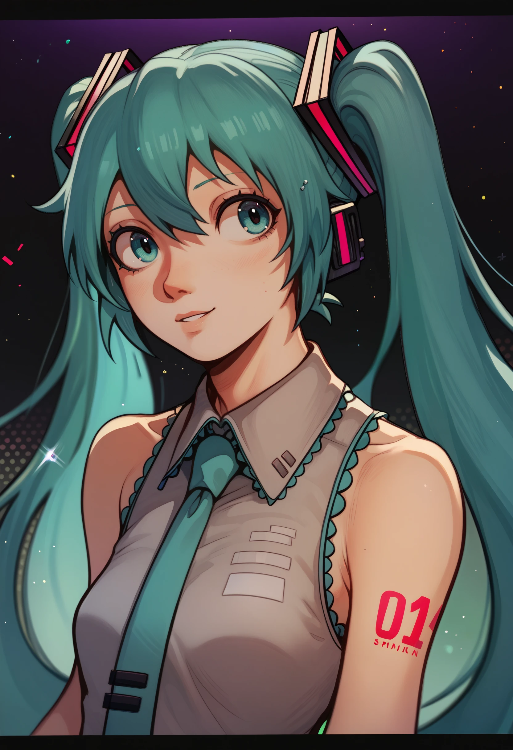 score_9, score_8_up, score_7_up, <lora:fluffydango-guy-PONY-LyCORISv1:1>, 1girl, solo, letterboxed, portrait, hatsune miku, disco