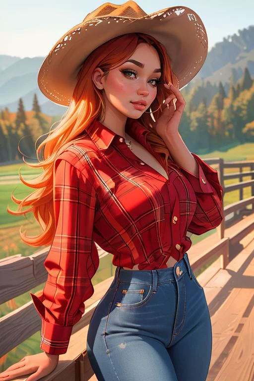 DEN_emny_rodriguez,
(country beauty posing against a wooden fence with a plaid shirt and jeans and a cowboy hat, cow girl, country girl, cow girl:1.2),
bokeh, f1.4, 40mm, photorealistic, raw, 8k, textured skin, skin pores, intricate details <lora:epi_noiseoffset2:1>, epiCRealism