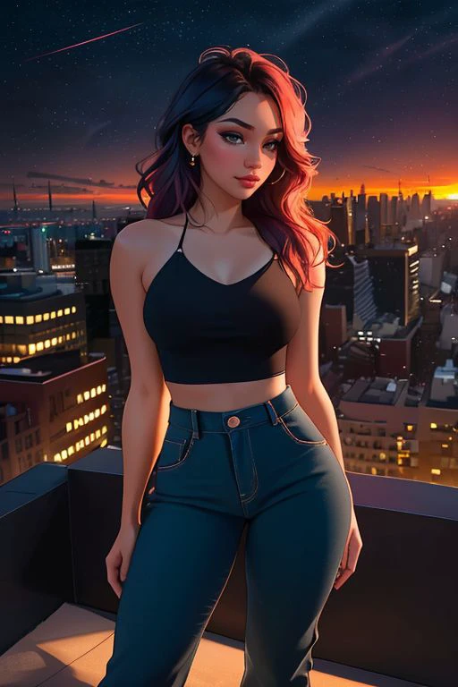 DEN_emny_rodriguez,
((cityscape:1.2) scene posing on the (rooftops:1.2) at (sunset:1.2) wearing clothes, wearing trousers and a top, (plain top:1.2), (top:1.2), (trousers:1.2), (cityscape:1.2), (night time sunset sky:1.3), (dark:1.1), (evening:1.2), vibrant sky colours:1.2),
bokeh, f1.4, 40mm, photorealistic, raw, 8k, textured skin, skin pores, intricate details <lora:epi_noiseoffset2:1>, epiCRealism
