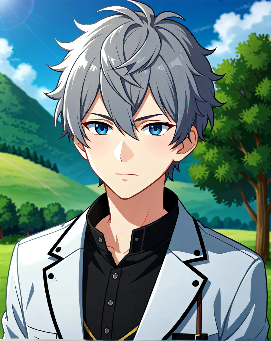 <lora:quality1:1>, score_9, score_8_up, BREAK, rating_safe, 1boy, solo, male focus, <lora:sena_izumi_ponyy:0.8>, sena_izumi_pony, grey hair, blue eyes, short hair, hair between eyes, bangs, curly hair, cowboy shot, standing, outdoors, looking at viewer, <lora:Pony_DetailV2.0:1>  <lora:xl_more_art-full_v1:1> <lora:Lightning-8:1>