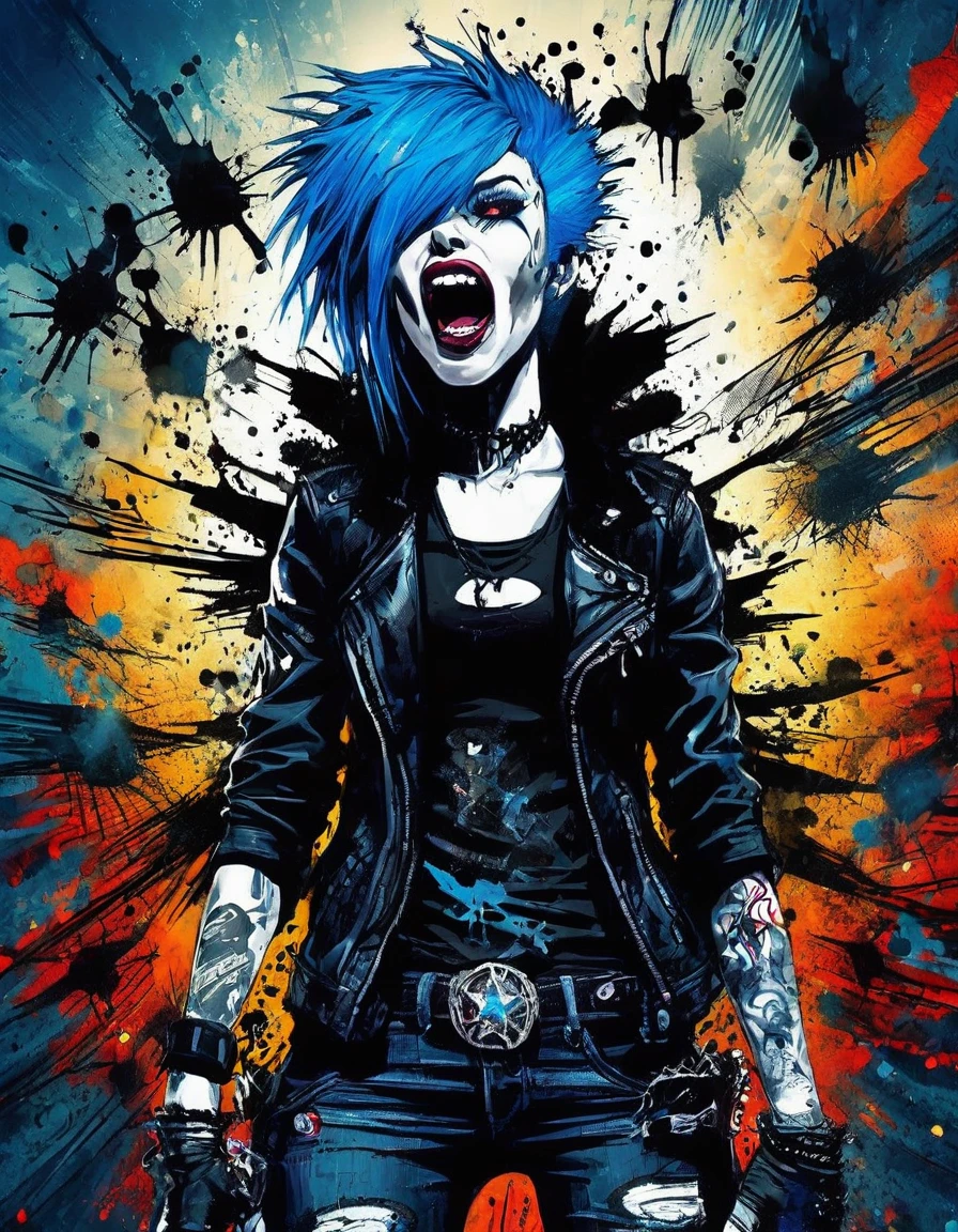 xslx style, sexy screaming bluehead 1girl goth punk portrait cinematic, subversive, backlight, highly detailed <lora:xslx-rebel:1>