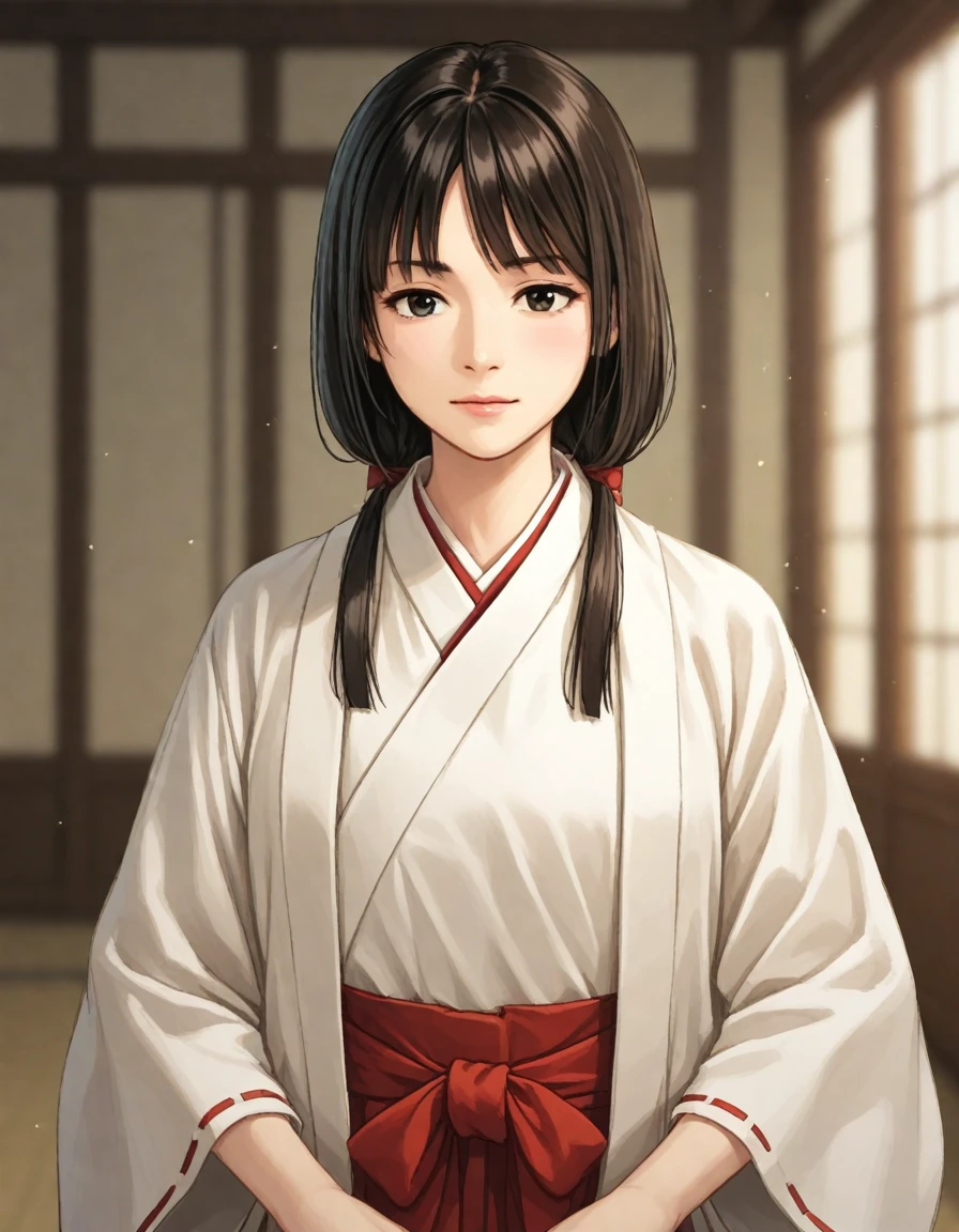 <lora:japanese_hime_XL-bf16-pony-v1:0.7>japanese_hime,1girl,black hair,  miko,white shirt, red hakama, japanese clothes, haori,, BREAK score_9, score_8_up, score_7_up, BREAK  source_anime, best quality, masterpiece, uncensored,(clear eyes:1.2)<lora:Hyper-SDXL-4steps-lora:1>,   zPDXL, zPDXL2