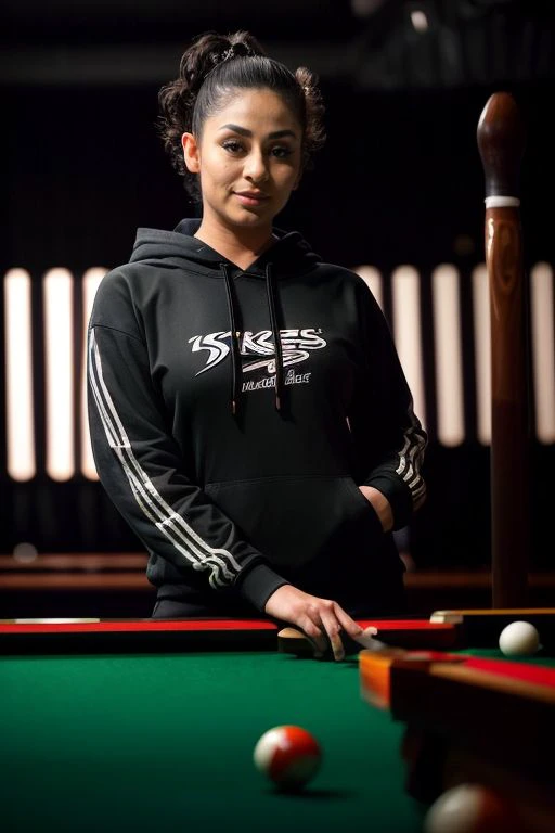 DEN_jayyqueen_OF,
(playing snooker in a dark atmospheric pool hall wearing casual clothing and a hoodie, atmospheric, snooker, cue, playing snooker, leaning over the table:1.2),
bokeh, f1.4, 40mm, photorealistic, raw, 8k, textured skin, skin pores, intricate details <lora:epi_noiseoffset2:1>, epiCRealism <lora:ClothingAdjuster3:-1>