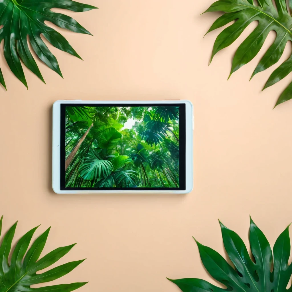 (tablet showcase) <lora:03_tablet_showcase:1.1>
Beige background,
high quality, professional, highres, amazing, dramatic,
(Rainforest canopy and birds-eye view:0.5),