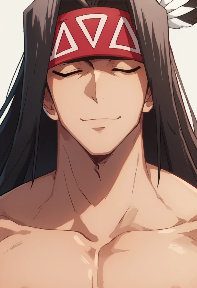 score_9,score_8_up,score_7_up,score_6_up,
source_anime,
muscular male, 1man, solo,
topless male, bare chest, large pectorals,
close up, upper body,
hair bangs, black hair, red headband,
male nipples, closed eyes, happy,
<lora:Silva_sk21:1.0> silva_sk21