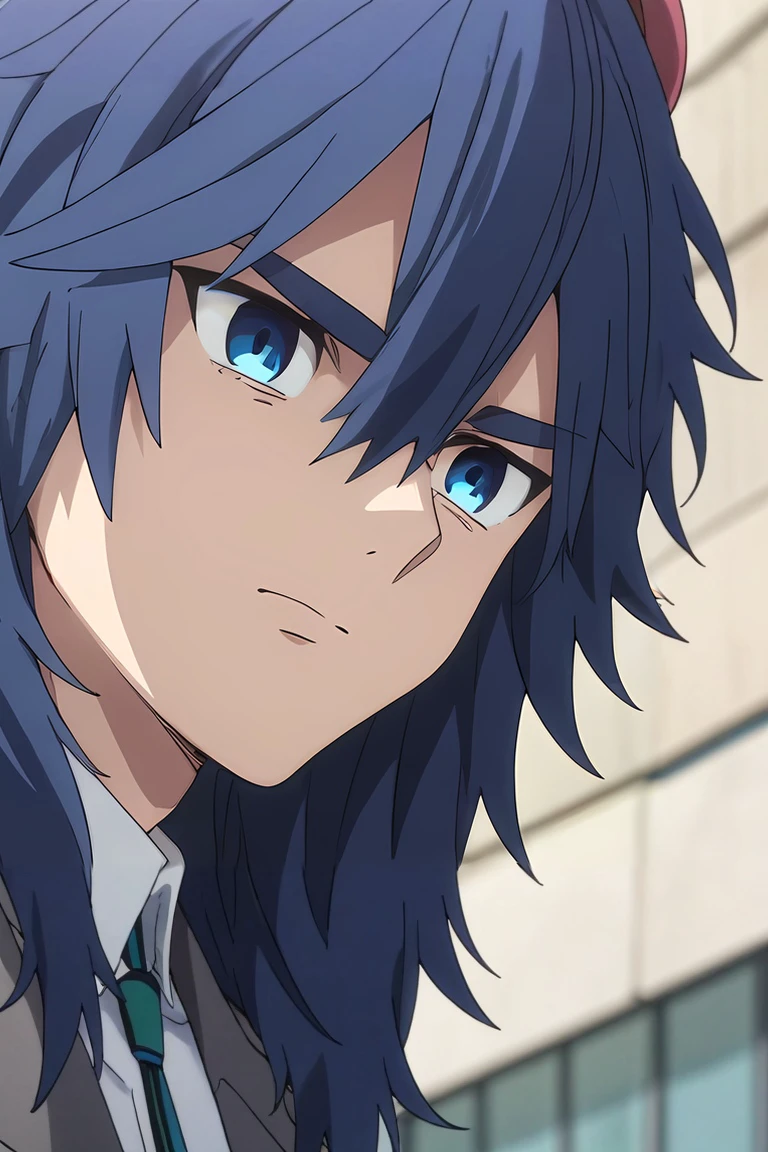 score_9, score_8_up, score_7_up, , rating_safe, , anime screencap, , , , depth of field, 1boy, solo, male focus, <lora:yui_kemono_jihen_pony:0.88>, yui_kemono_jihen, blue hair, blue eyes, long hair, hair between eyes, bangs, symmetry, times square, day, sunny, arms up, :D, , beret, <lora:sdxl_lightning_8step_lora:1>