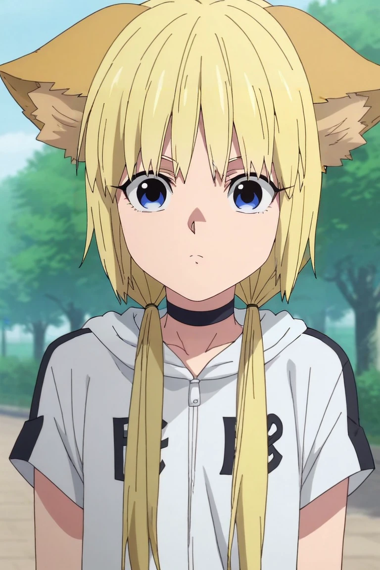 score_9, score_8_up, score_7_up, source_anime, rating_safe, , anime screencap, , , , depth of field, 1girl, solo, <lora:kon_kemono_jihen_pony:0.96>, kon_kemono_jihen, blonde hair, blue eyes, long hair, twintails, low twintails, bangs, animal ears, , black choker, , mini dress,, <lora:sdxl_lightning_8step_lora:1>