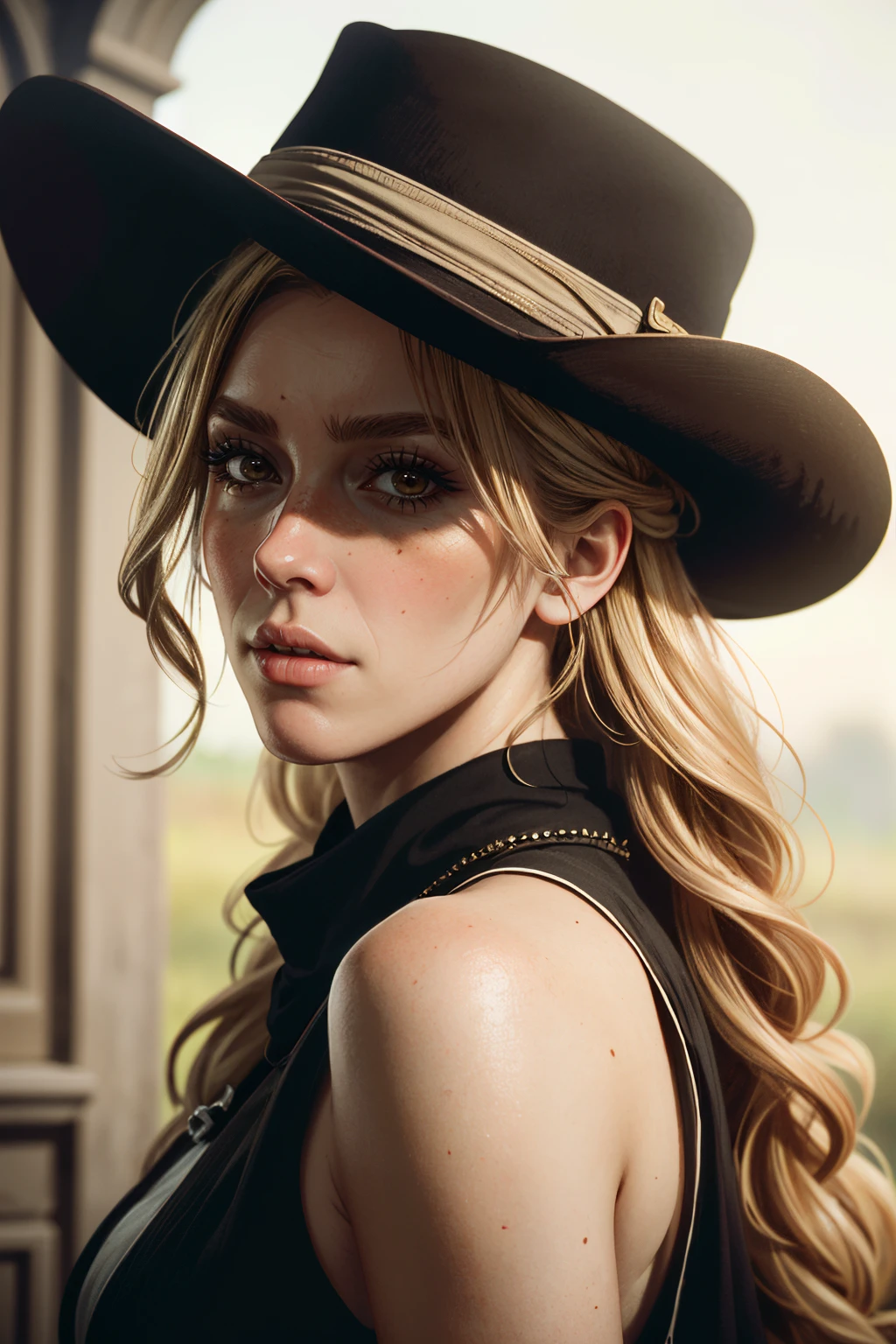 ((ultra detailed, masterpiece, absurdres))
 <lora:RDR2Sadie:0.8>
RDR2Sadie, 1girl, blonde hair, brown eyes, looking at viewer, portrait