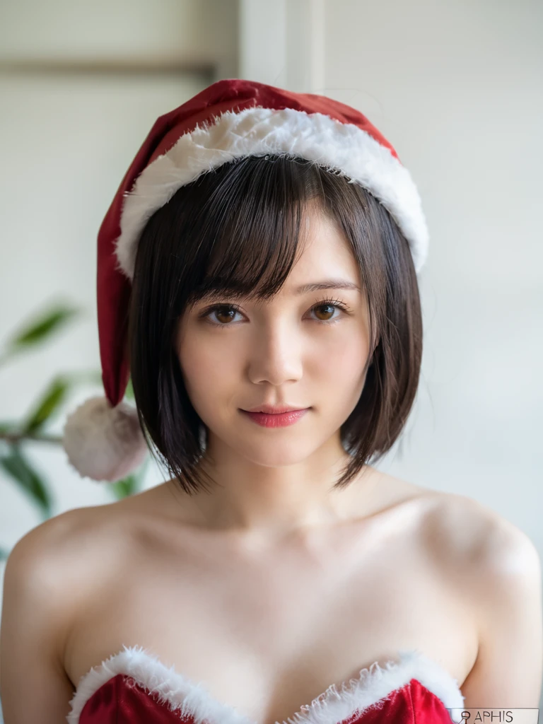 uncensored,1lady,  <lora:Remu Suzumori :0.8>R3mu,upper body,santa costume,