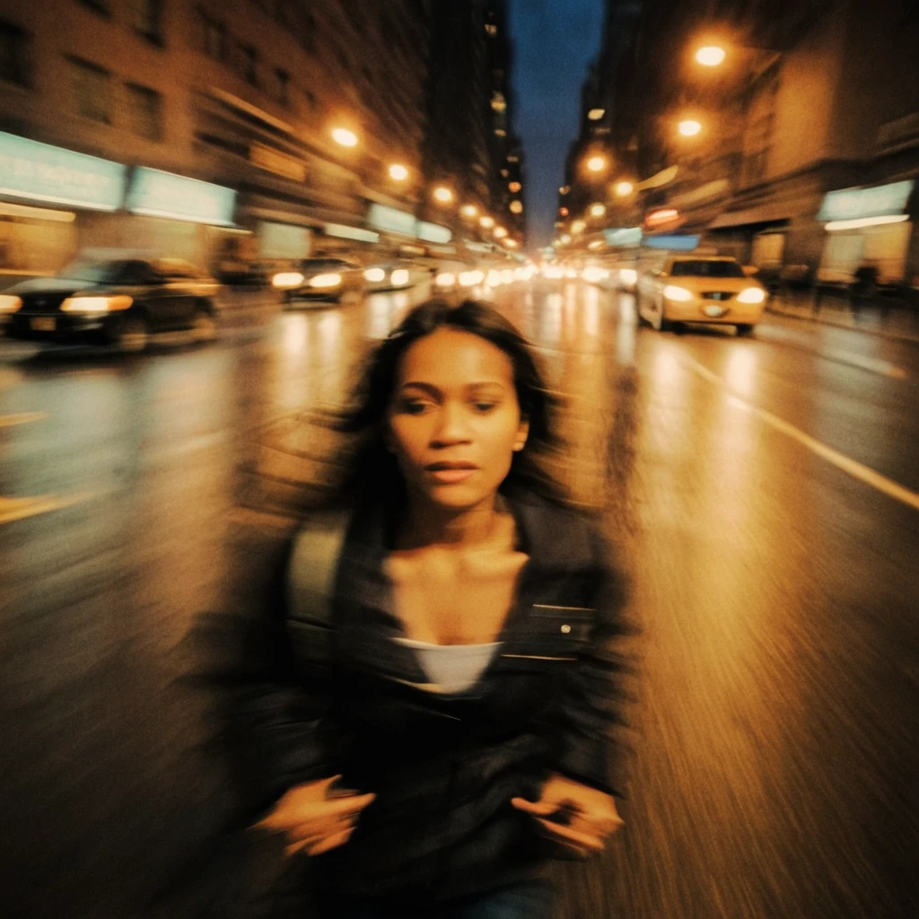 cinematic still motion blur, timelapse, woman at raining night street, new york . emotional, harmonious, vignette, 4k epic detailed, shot on kodak, 35mm photo, sharp focus, high budget, cinemascope, moody, epic, gorgeous, film grain, grainy, motion blur, timelapse, woman at raining night street, new york, cinematic, futuristic, dynamic composition, colorful, surreal, dramatic background, artistic, sharp, perfect light, focus, ambient, intricate, highly detailed, professional, fine detail, color, elegant, beautiful, confident, epic, romantic, unique, best, pure, coherent, vivid colors