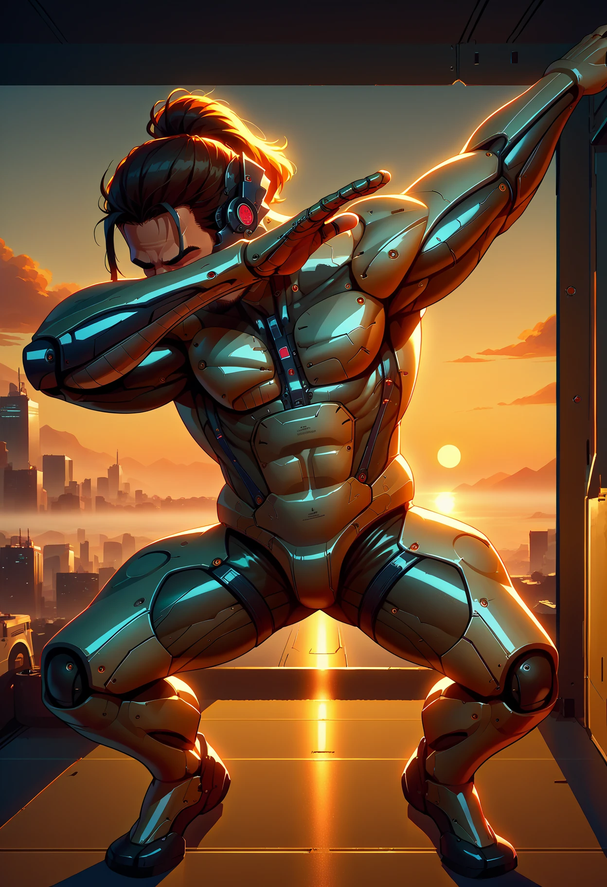 score_9, score_8_up, score_7_up, source_anime, 1boy, solo,
<lora:EPdab:1>, epdabbing,
<lora:JetstreamSam_XLPD:0.8> JetstreamSam, cyborg, bodysuit, headgear, beard,
outstretched arm, squatting, covered face, closed eyes,
sunset, indoors,