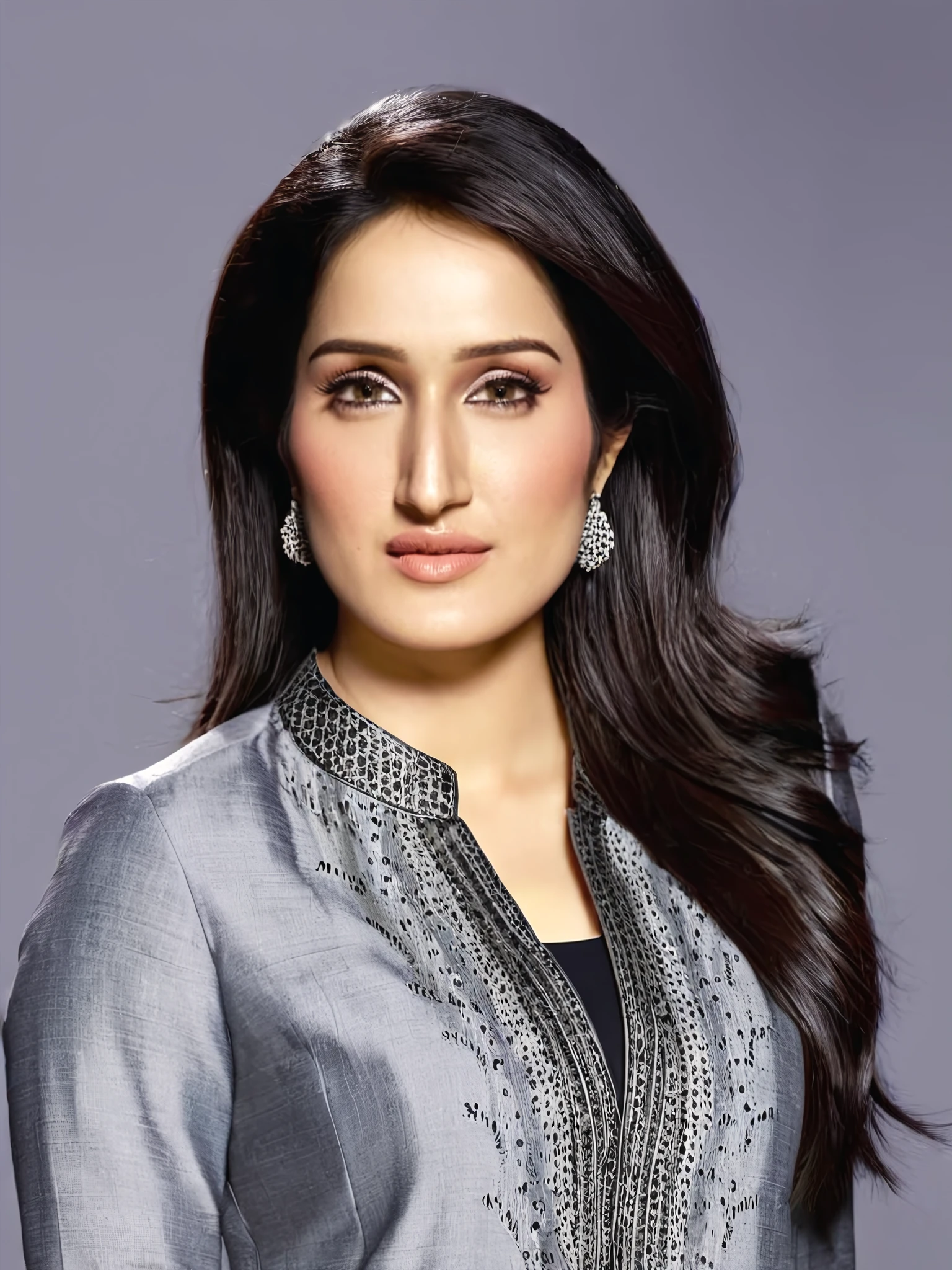 full body photo of sagarika ghatge woman, solo, , , looking at the camera, Grey ethnic clothing, , contrasting background bokeh <lora:Sagarika_Ghatge_SDXL_LoRA_prodigy_local-000002:1>