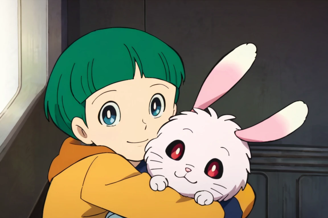 score_9,score_8_up,score_7_up,source_anime,1boy, male, solo, looking at viewer, Roppuru,blue eyes, green hair, hug chammy, hug rabbit,
chammy,colored sclera,red eyes, smile, sitting<lora:EMS-385044-EMS:1.000000>