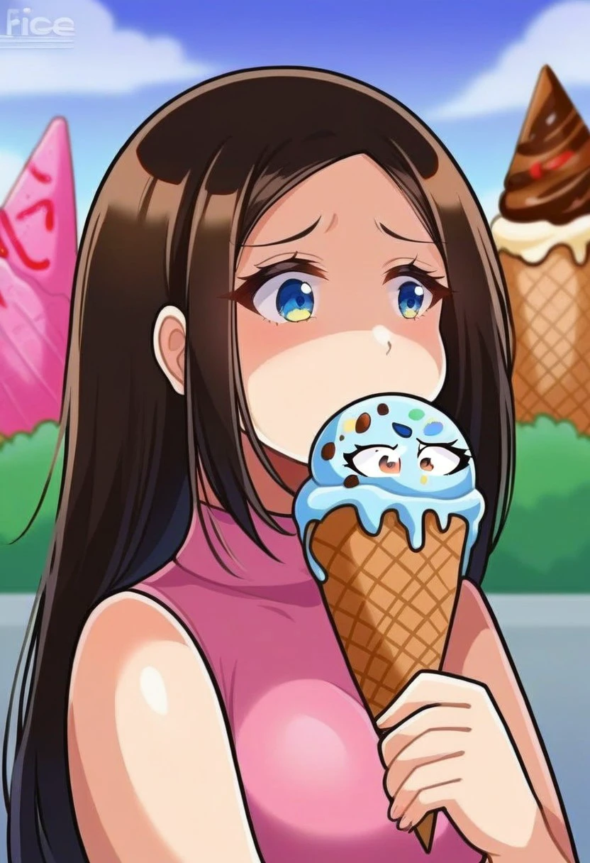 1 ice cream cone,  living ice cream cone, worried face