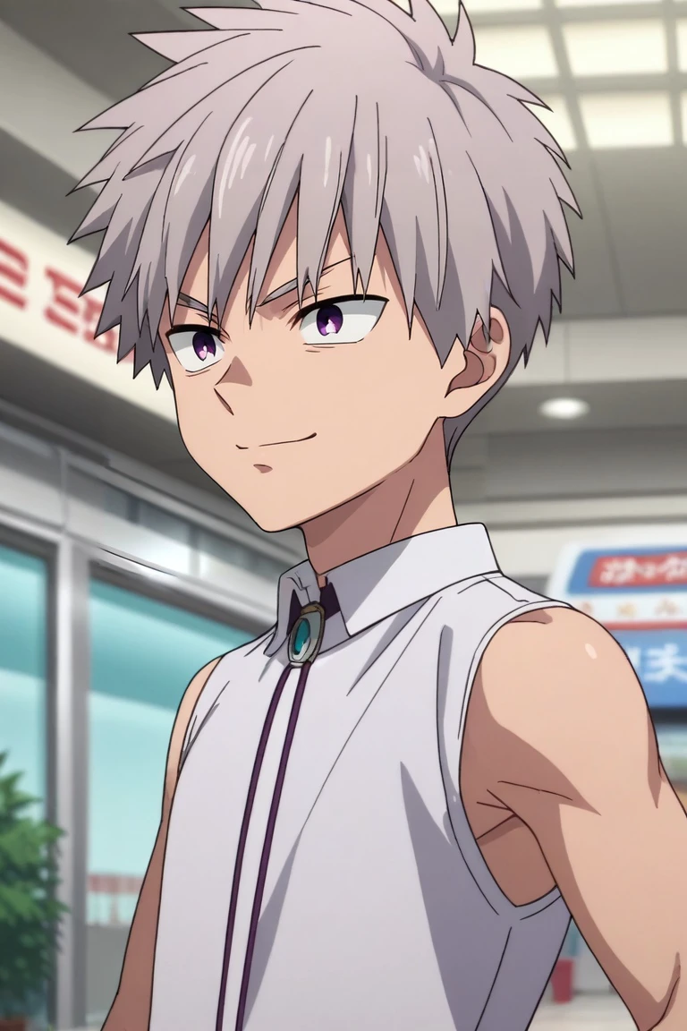 score_9, score_8_up, score_7_up, , rating_safe, , anime screencap, , official style, , depth of field, 1boy, solo, male focus, <lora:shiki_tademaru_pony:0.8>, shiki_tademaru, grey hair, purple eyes, short hair, focused, shopping mall, stores, signs, dusk, hand on hip, smirk, , <lora:sdxl_lightning_8step_lora:1>