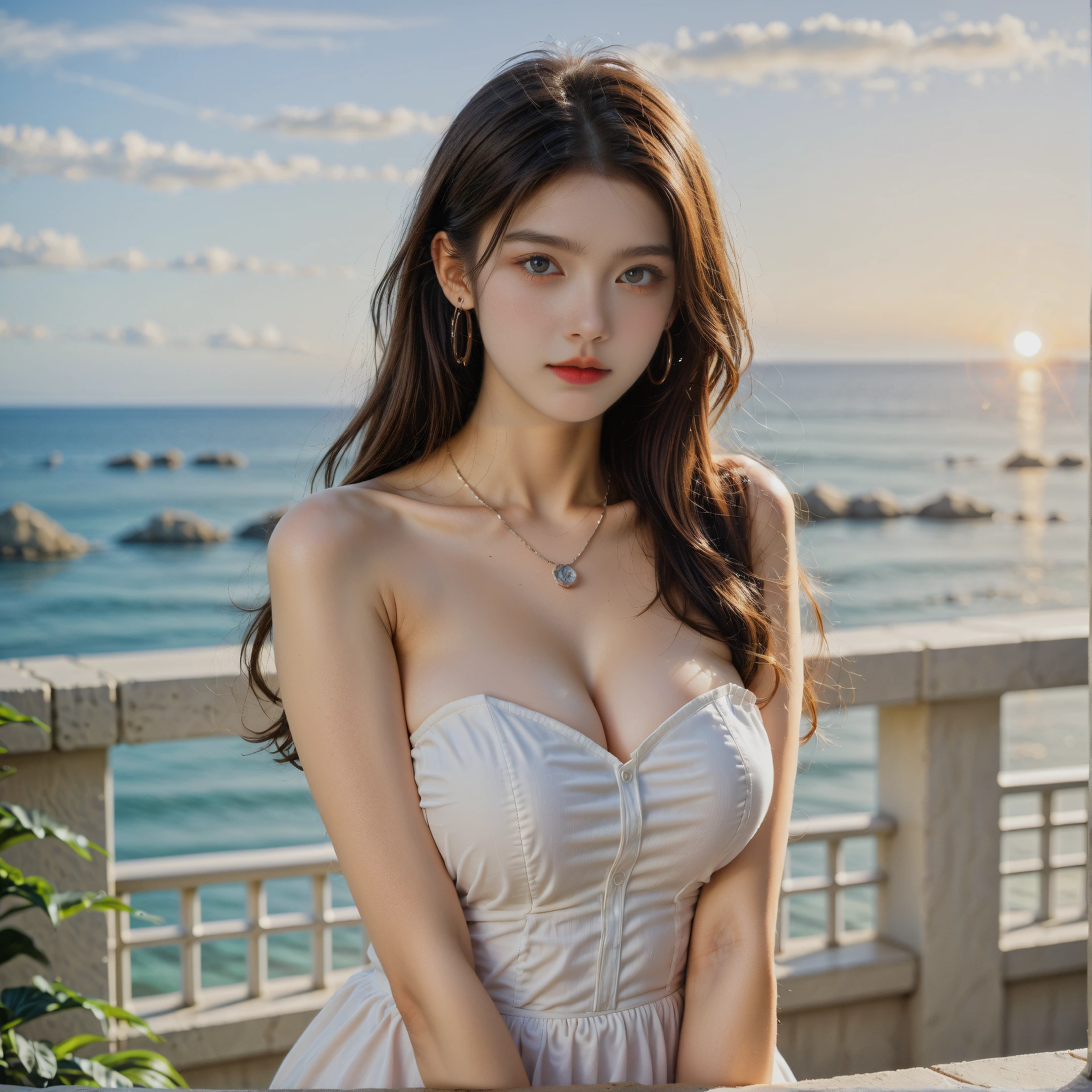 score_9,score_8_up,score_7_up,
(marco_close_up:1.2),look_at_viewer,
1girl,supermodel,temperament,exuding_feminine_charmsexy,beautiful_eyes,long_grey_hair,sitting,strapless_dress,
(windy:0.8),clavicle,huge_breasts,
earrings,necklaces,Evening, seaside, balcony of villa, sunset, distant view,
cinematic_lighting,ultra_realistic_photograph,pastel_background_with_pastel_bokeh,Exquisite_details_and_textures,siena_natural_ratio, dynamic_pose,vibrant_light_and_shadow, grainy, colored_66mm_film_analog_photography,film,lomography,slight_dreamy haze_film_grain_effect,