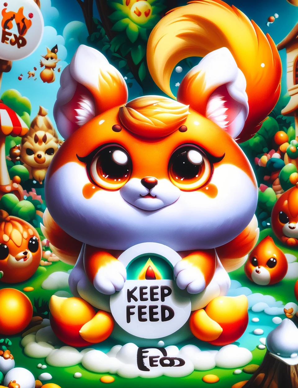 DonMK33pM3F3d text "Keep me fed", cockatrice, fox spirit,fox with multiple tails, power, magical enchanting aura,supernatural alluring eyes white and red, intelligence, trickery,wisdom, supernatural feats, water,sullen,cultural events,unanticipated,crepuscular  <lora:DonMK33pM3F3d:1>