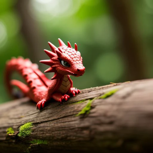 a cute small dragon, colorful, close up, realistic, 4k, bokeh, dslr, warm coloring, in forest, macro photo,