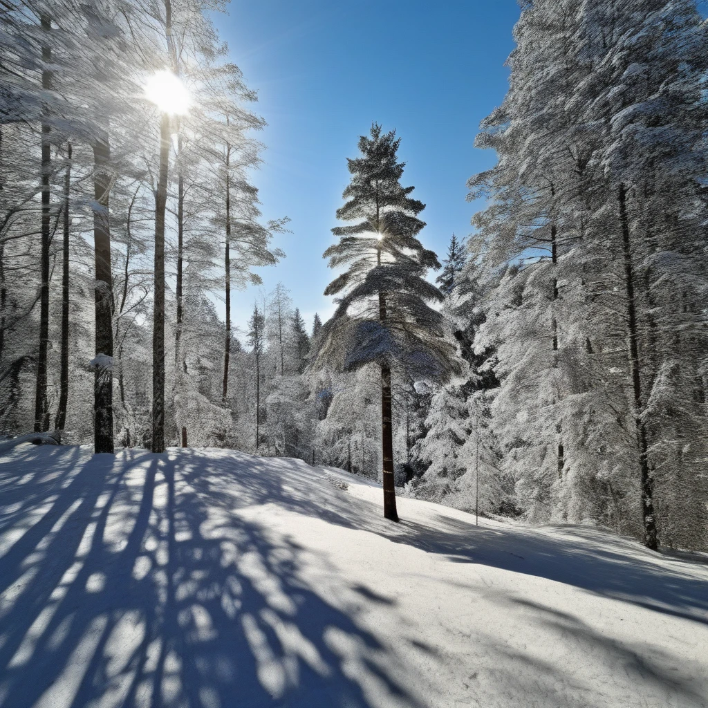 tree, shadow, spot color, mountain, forest, sky, scenery, sun, blue sky